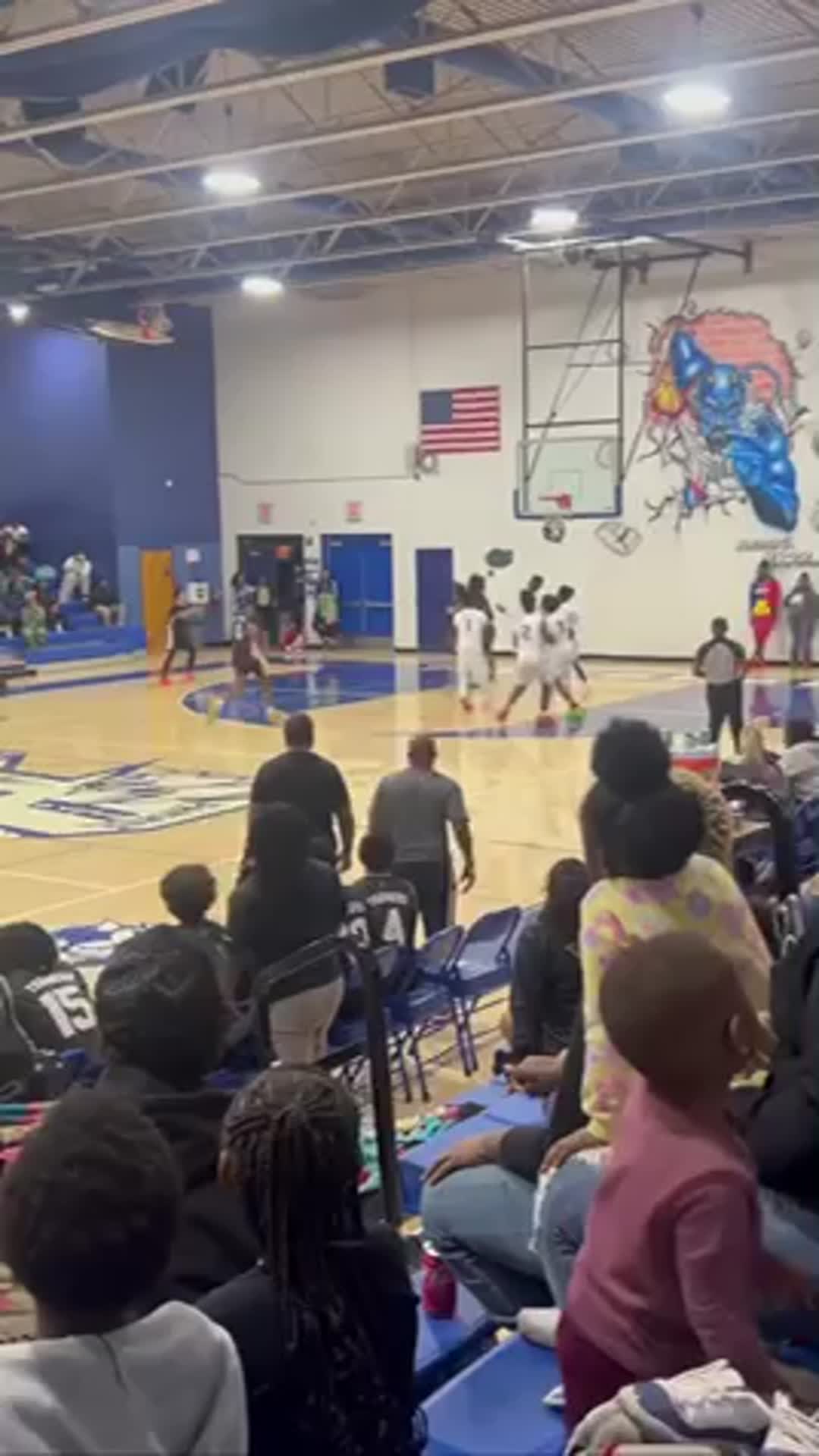Gets the ball in the corner on a fast break and hits a three