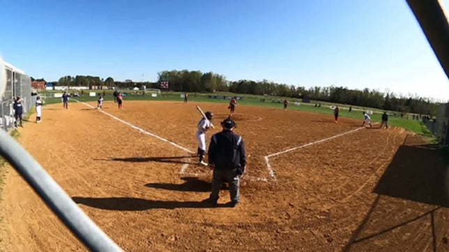 Double line drive hit in the left and center field gap.
