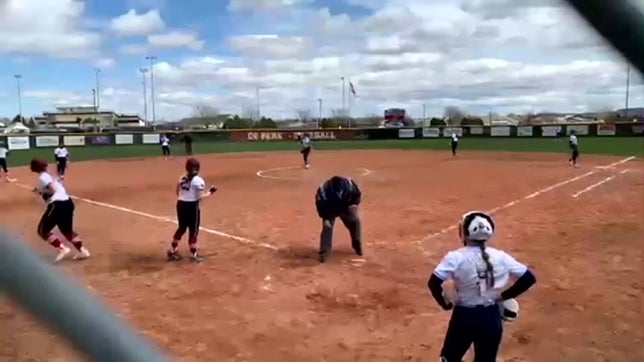 Cadence's first varsity home run during a conference game against Bay Port. This put De Pere up 3-1.