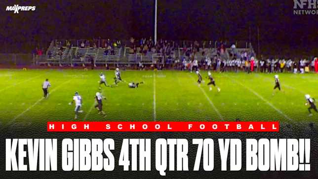 Wauwatosa West Kevin Gibbs connects on a 4th and 10 for a 70 yd TD to Ramon Long to tie the game with 5:04 left tied at 14.