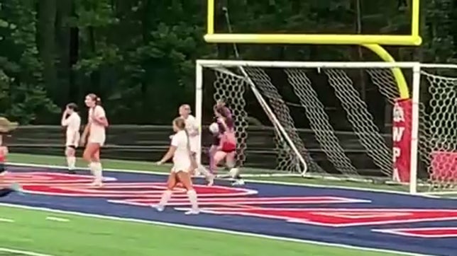Cierra Cole blasts a bending, slippery corner kick the keeper can't grab to open scoring in FA's 6-3 win over Roanoke Rapids in the east region finals. The Pats got 2 goals from Audrey Probasco, one each by Olivia Olarte, Lydia Rogers & Rylee Caine.