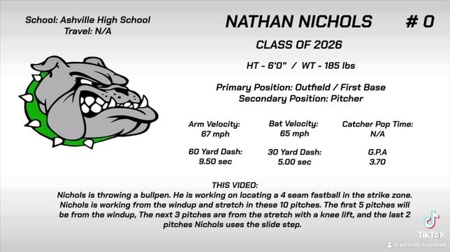 Nichols reached 67 mph on his velocity.