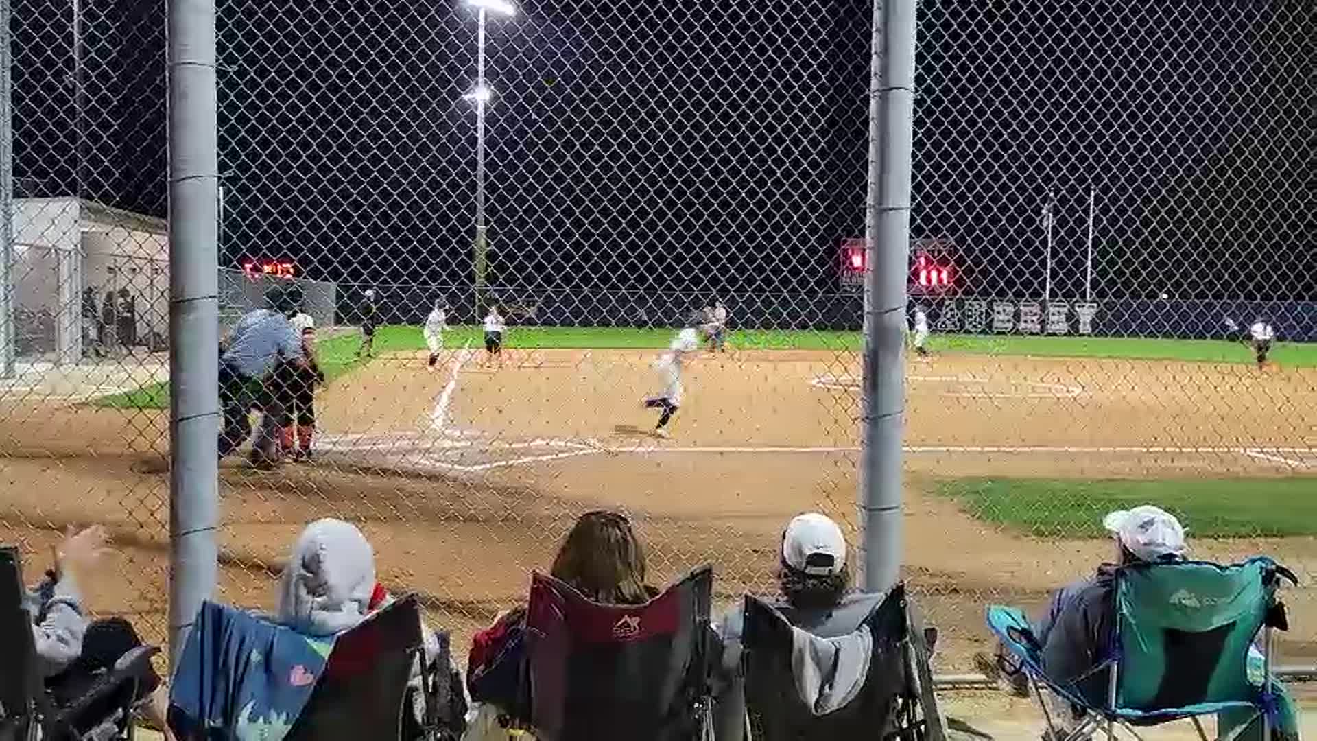 Delaney McCroskery from the Aubrey Rogers Patriots, drives one down the 3rd base line into left for a double RBI single. 2.23.24