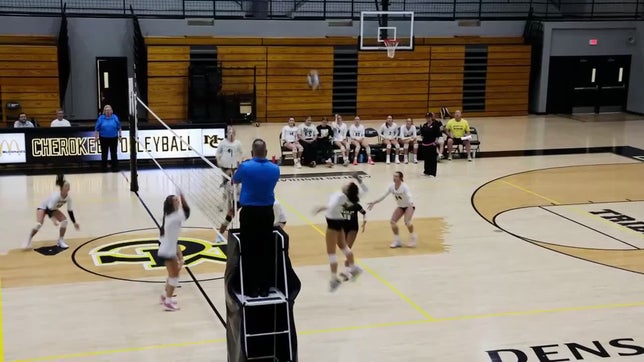 Addi Stuman scores with a kill in the varsity volleyball match between Bradley and McMinn.