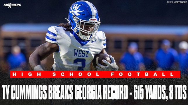 West Laurens’ Ty Cummings was unstoppable against Baldwin, rushing for 615 yards and eight touchdowns on just 19 carries, setting a new Georgia single-game rushing record. His explosive performance showcased his speed, vision, and dominance, solidifying his status as one of the state’s most electrifying high school running backs.