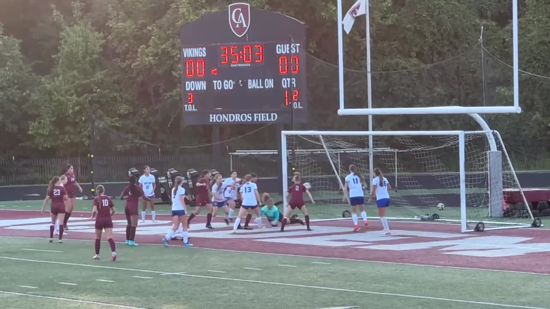 GK Avery Pierre and CB Lia Wahl shut down Cols Academy's attempt to score
