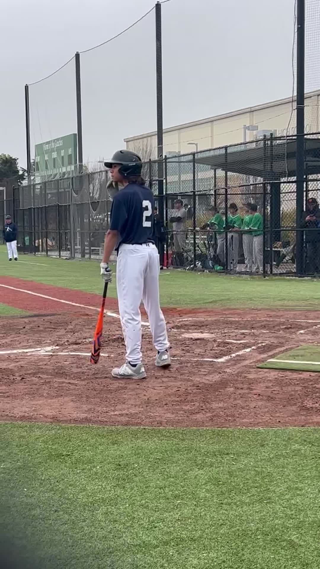 Alexavier with a triple hit past the right outfielder.  Scoring a run (RBI). Congratulated by Coach Huby at end of run.