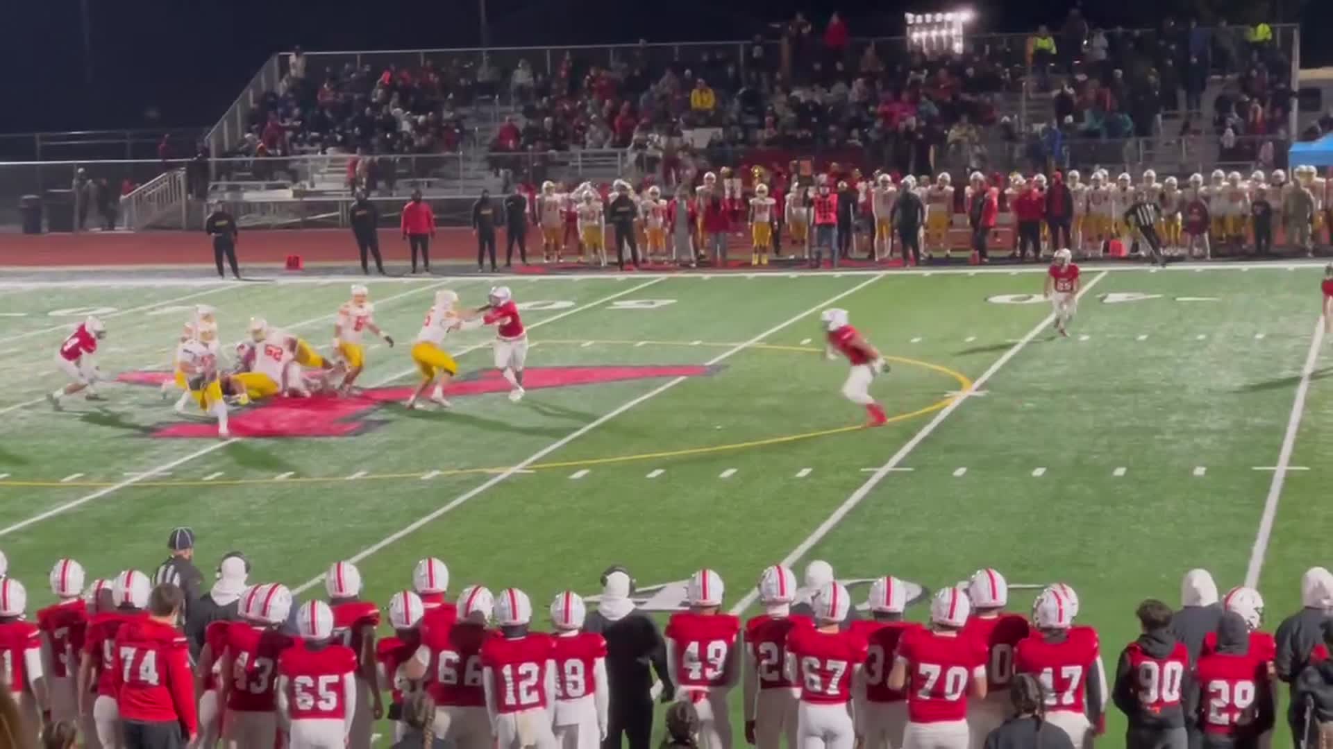 Yelm #2 Isaiah Patterson with the tackle vs Mt Tahoma
