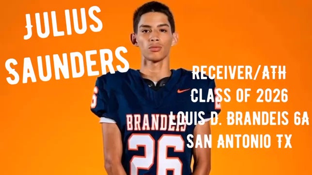 NCAA ID:2506641731 Email:jsaundersrecruiting@gmail.com
Cell: (210) 689-9589
Twitter/X: @jsaunders2026
Instagram: @jsaunders2026

7 on 7 State Qualifier 4.59 40 YD/6.9 3 Cone/4.3 Shuttle/30” Vertical. GPA is 81 CU Buffs Camp,UIW Camp,Rivals Dallas
