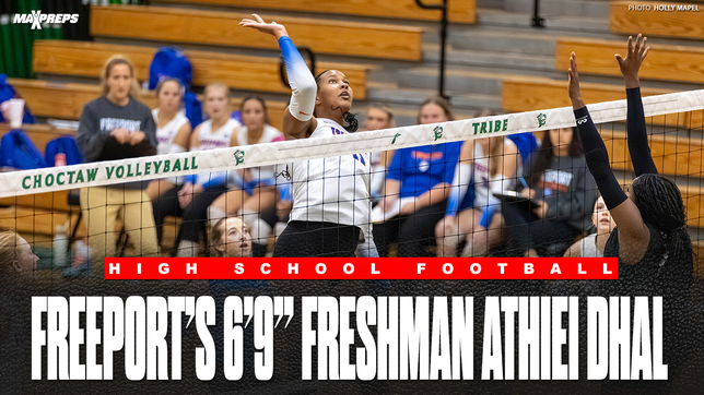 Freeport High School freshman Athiei Dhal is a 6-foot-9 volleyball prospect with standout size and upside at the net. Dhal is also one of the tallest freshman in the state.