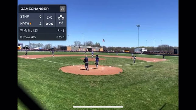 Freshman Brayden Chew hits a triple during Game 2 of Putnam County Tourney.  North Putnam versus South Putnam.