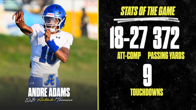 Antioch’s star quarterback Andre Adams delivered a performance for the ages, throwing for 385 yards and six touchdowns while adding three more scores on the ground. His dual-threat ability powered Antioch to a statement win and solidified his reputation as one of Tennessee’s top playmakers.