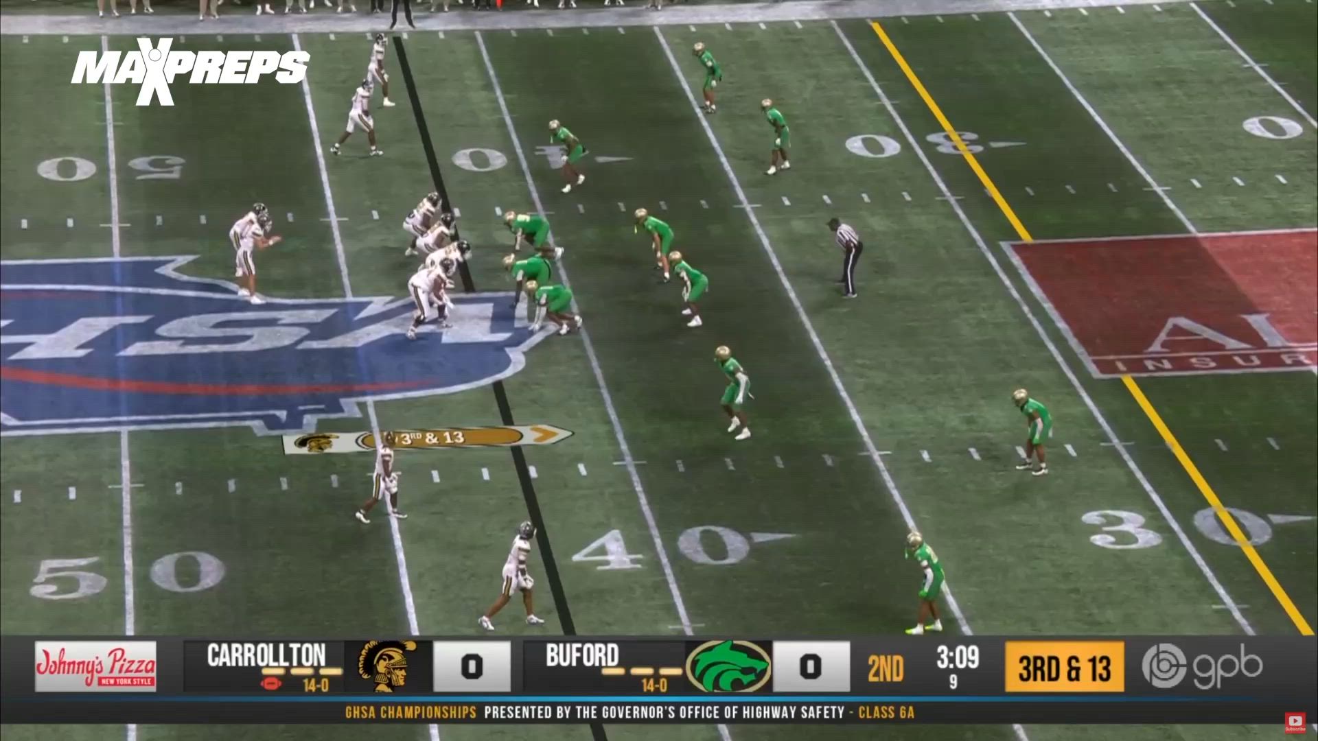 Cam Wood's big gain leads to Nick Archer Touchdown for Carrollton to take 7-0 Halftime Lead over Buford