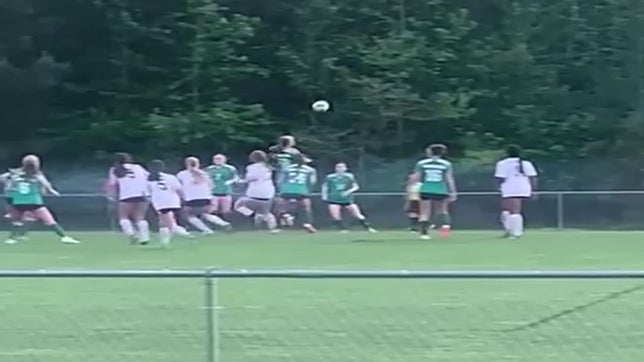 Lydia Rogers serves up a free kick and Audrey Probasco heads it over the keeper in Franklin Academy's 7-1 win at Woods Charter. Olivia Olarte led the charge with 4 goals, while Kayla Rice and Rogers (to go with 3 assists) netted a goal apiece.
