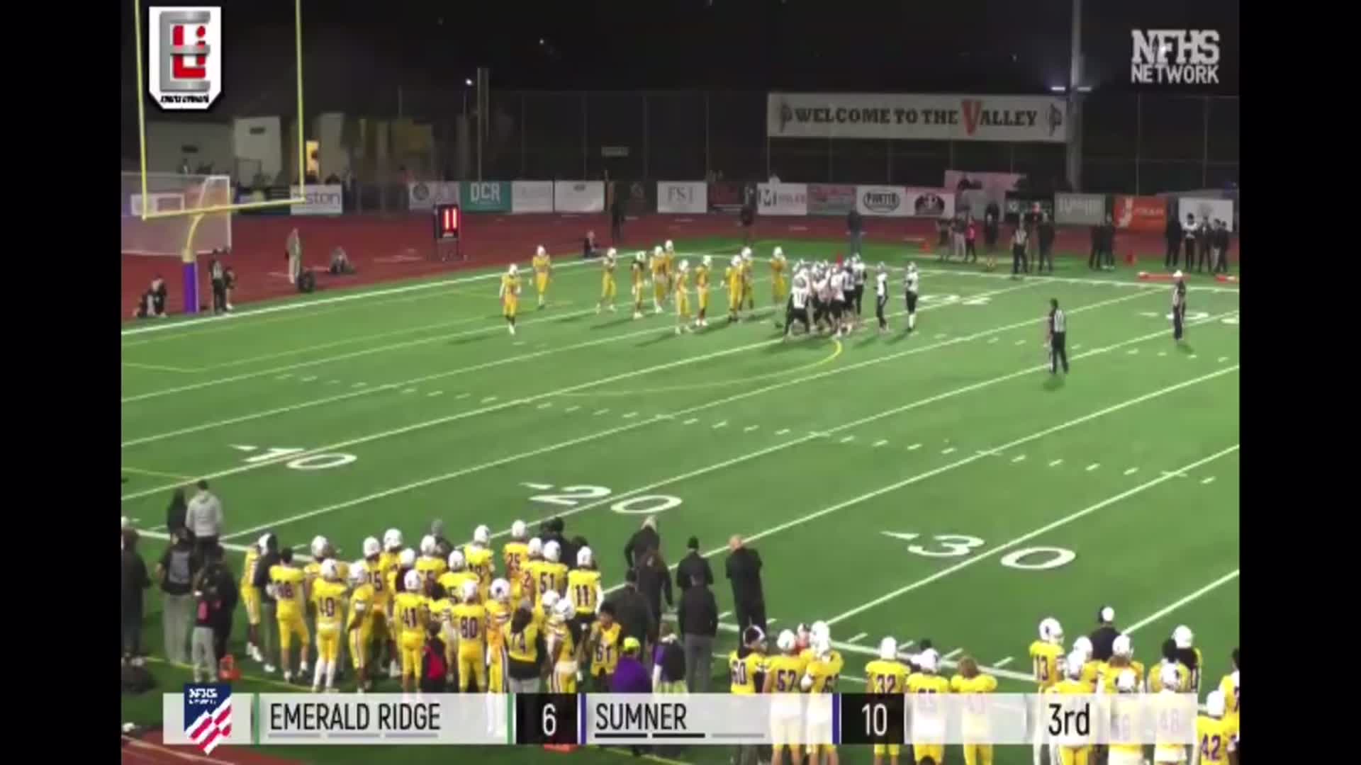 3rd quarter Sumner Spartans defense holds Emerald Ridge on 4 downs capped by #36 Israel Nabors pick 6 104+ Yard Touchdown