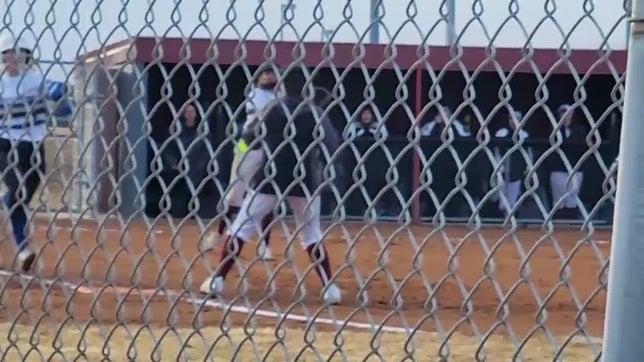 Brielle Biggs lays down a bunt and, with some heads-up running by Avery Madsen, coming in to score