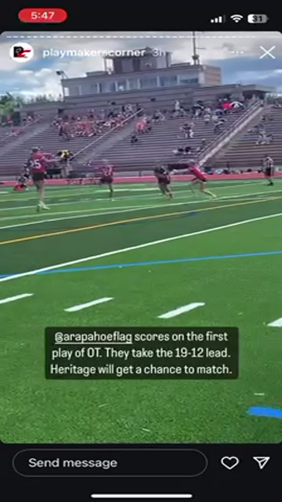 Taylor makes a 30 yard reception in triple coverage for the ultimate game winning TD against Heritage in the City of Littleton championships.