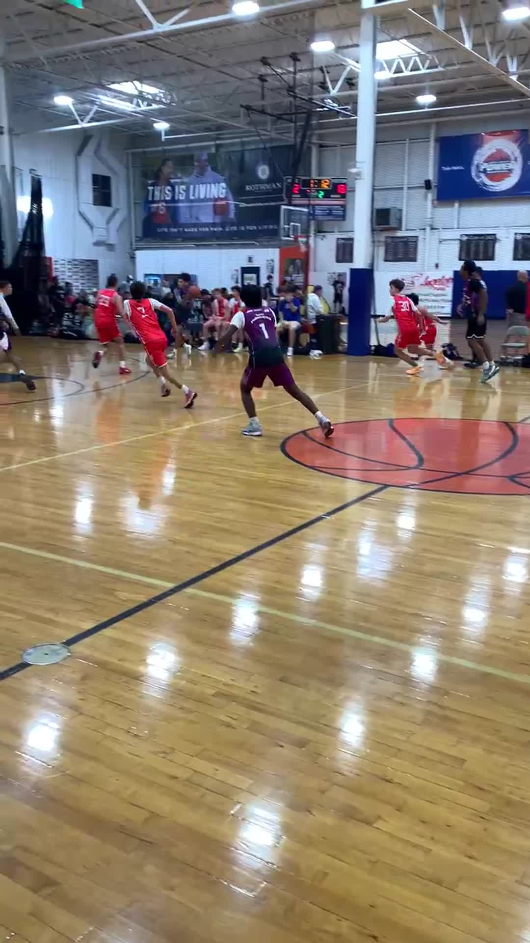 3 point shot off missed layup