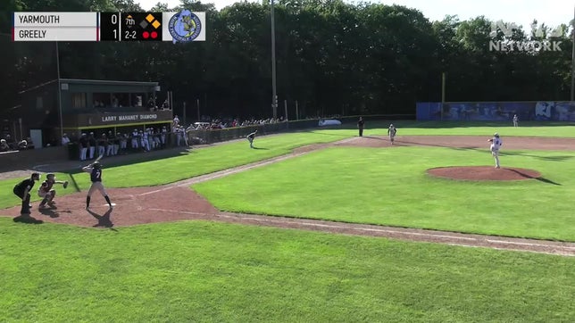 Down 1-0 in the top of the 7th with 2 outs and two strikes, Alec Gagnon crushes a 360 foot triple over the head of the center fielder to put his team up 2-1 and send Yarmouth to the State Championship game.