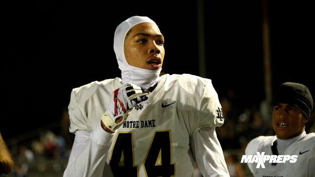Highlights of Notre Dame's (SO) (Sherman Oaks, CA) 57-14 win over Culver City (CA). No. 1 basketball prospect in 2026 Tyran Stokes hauled in a 45-yard touchdown pass, was targeted seven times and finished with two receptions for 57 yards. He had another touchdown reception wiped out due to a penalty but it was a highlight-worthy grab.