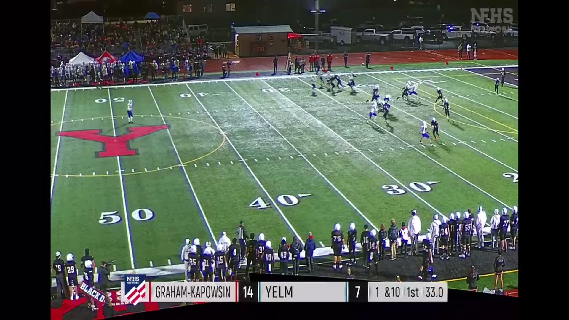 1st quarter YELM #3 Jacob Ford kick off returned for a Touchdown
