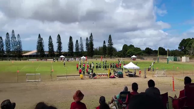 QB #4 Kahakoilani Lopez with a 32 yard Touchdown Pass to #6 Kestan Tamanaha with a score of Molokai-29, Lanai-0