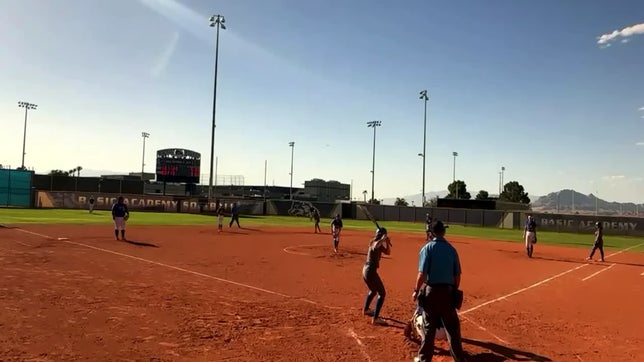 Down by 2 in the bottom of the 6th, Melanie Hughes hits a line drive over the center field fence to drive in 3 runs. Basic Wolves take the lead and never give it back for a 9-7 victory over Sierra Vista.