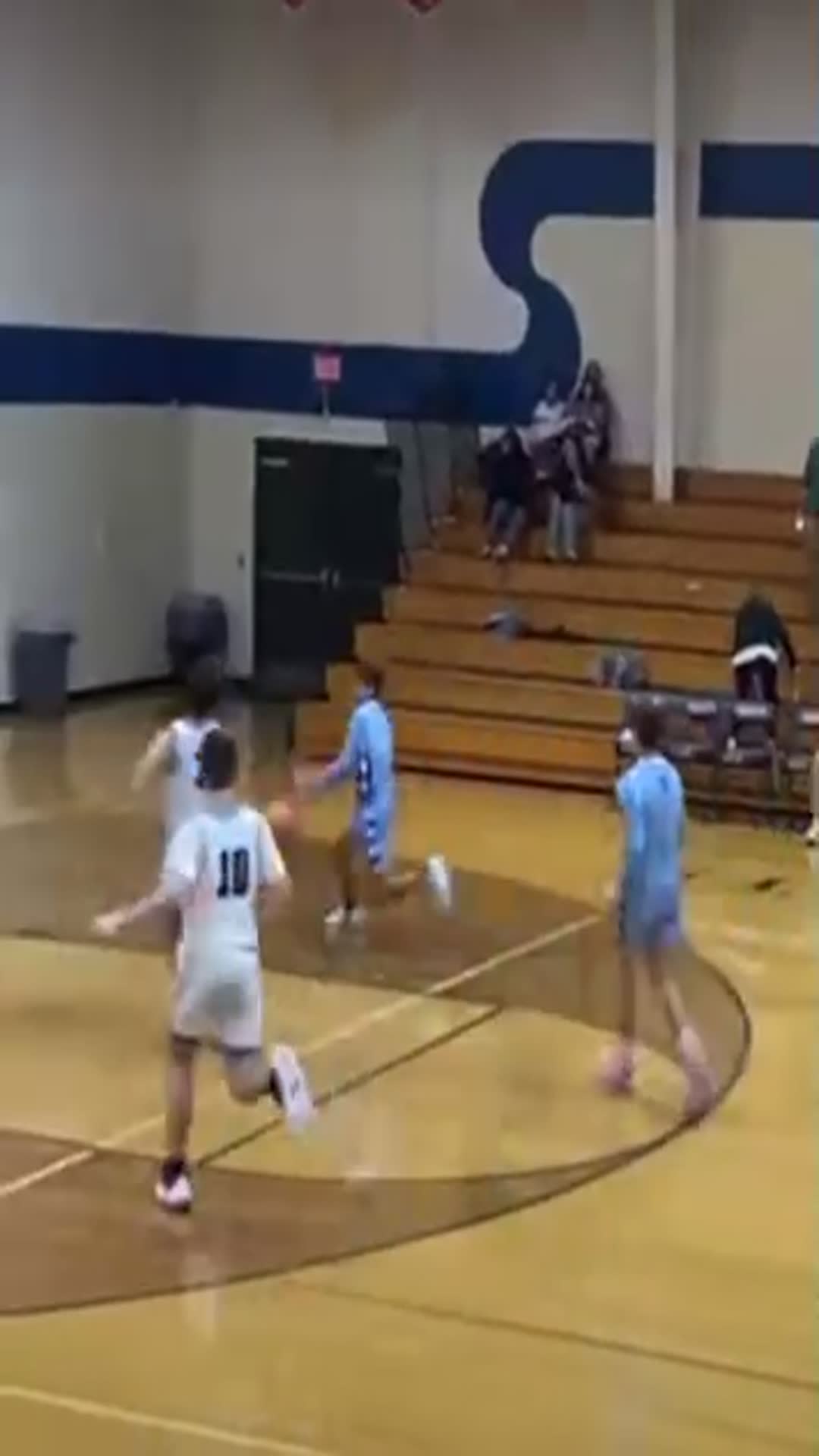 Garrett Sheer(24) steal and pass to Andrew Green(12) for the pump fake and the layup.