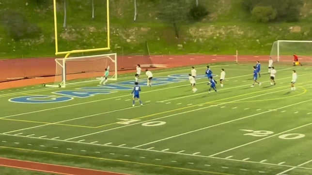 #9, Joshua Solis, with the strong left-footed goal, from the header assist of #15, Garen Mvongo. All started by the big throw-in from #21, Nico Canal. Cavers go up 3-0 at the half.