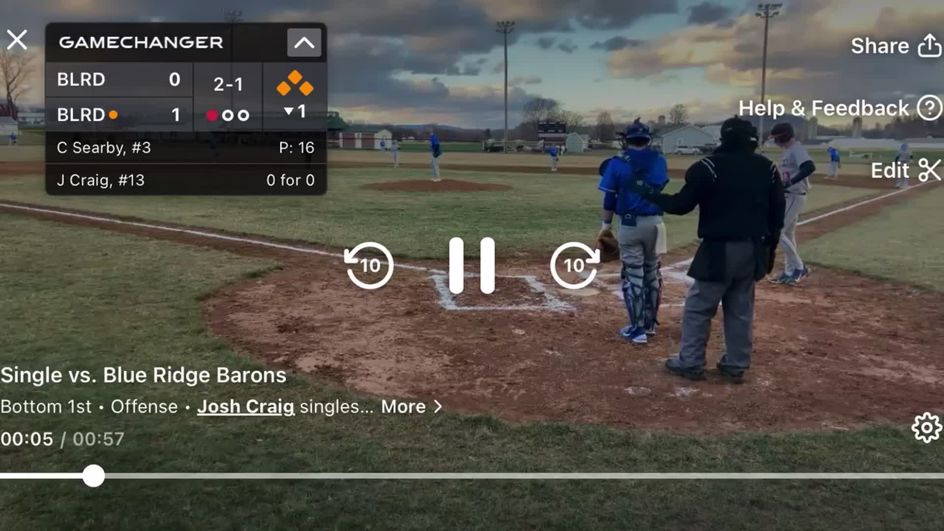 Josh Craig Single vs. Blue Ridge Barons