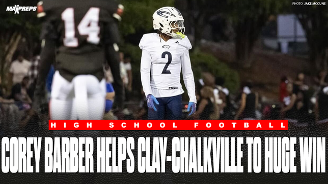 Highlights of Clay-Chalkville's (Pinson, AL) 28-24 win over No. 19 Thompson (Alabaster, AL). Four-star Ole Miss commit Corey Barber finished with seven catches for 135 yards and a touchdown to go with nine carries for 87 yards and two more scores. His lone touchdown reception was a one-handed catch  with 3:42 left on 3rd and 10 to give Clay-Chalkville its first lead of the game.