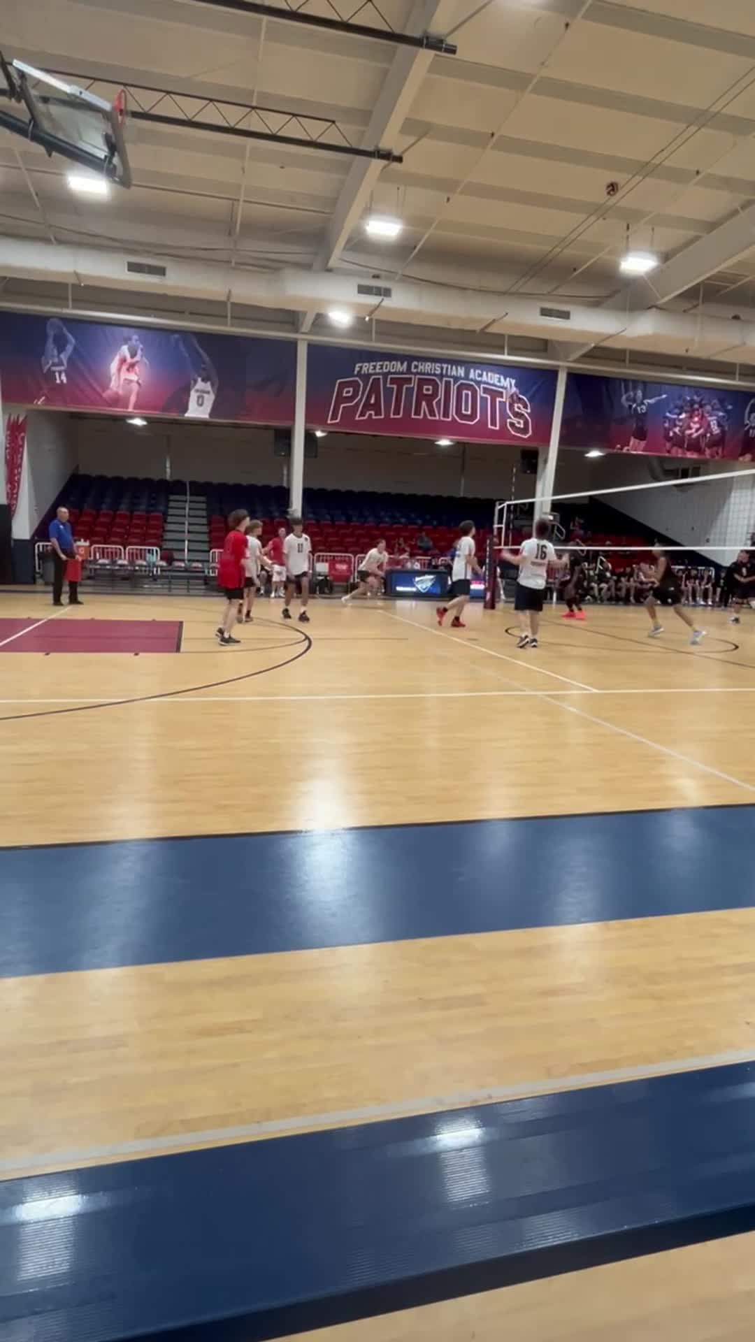 Point: Adrian Hopson from the serve receive, set by (S) Bud Morse, Attacked by (OH) Jayce Smith, returned back to (L) Andrew Mcbroom to pass to (S) Bud Morse, then tipped by (RS) London Lee, lastly hit for the point by (MH) Christian Thompson