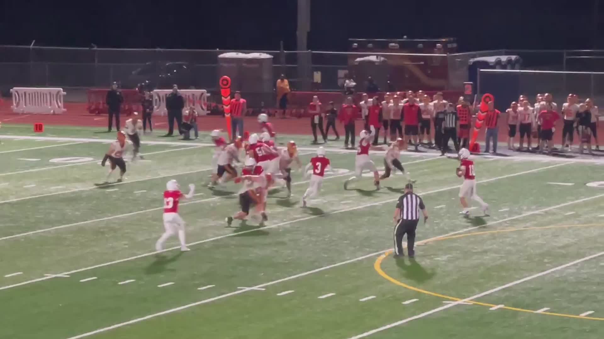 2nd quarter YELM #10 Parker Myers to #3 Jacob Ford reception and scramble with 0.7 seconds remaining in the half