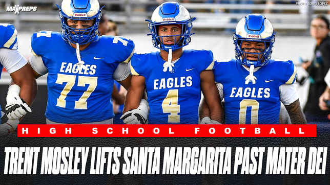 Santa Margarita’s Trent Mosley came up big when it mattered, scoring the game-winning touchdown on a wildcat snap with five minutes remaining. His clutch performance propelled the Eagles to a 7–6 victory over No. 6-ranked Mater Dei.