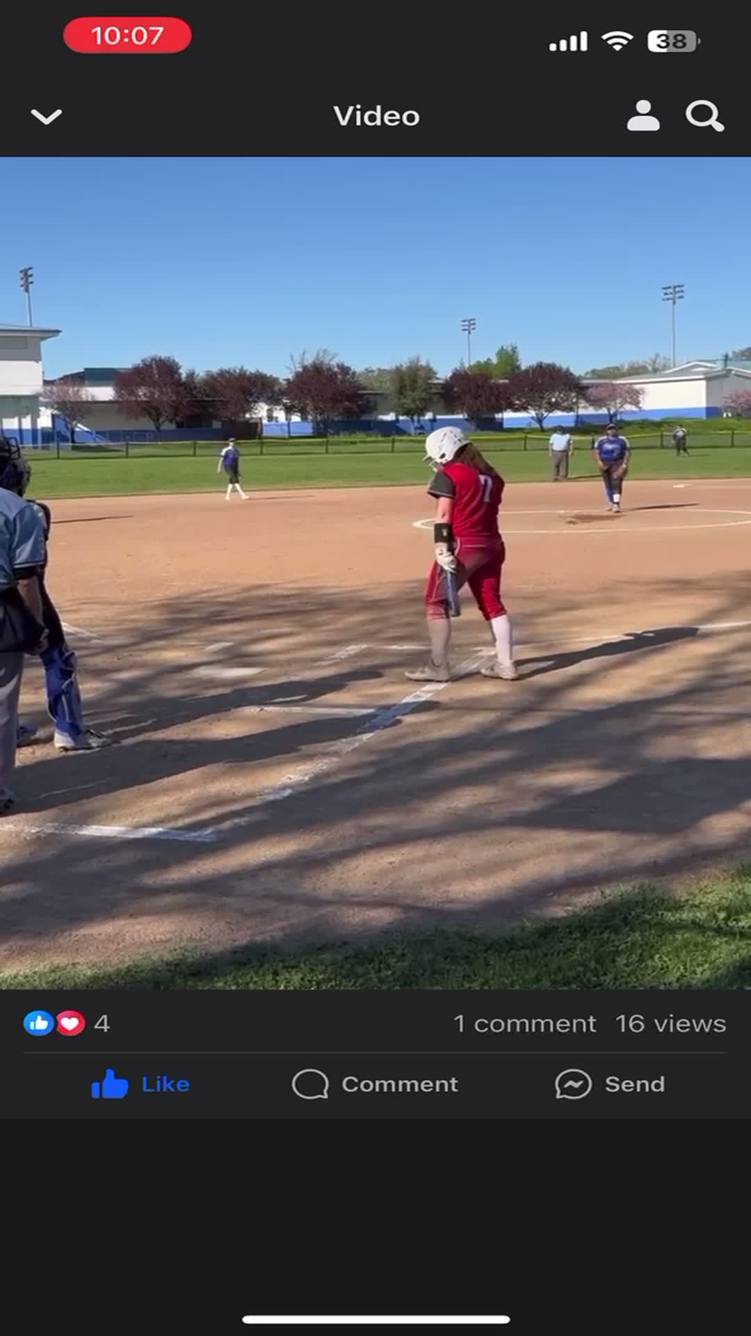 Leanna Ortega, freshman starting catcher, catches sweet pop fly off opposing batters bunt