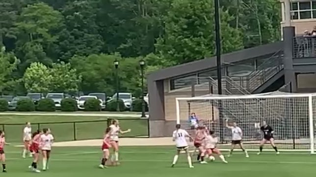 Off a Cierra Cole corner, Bella DeLisio's header nicks the bottom of the crossbar in the NC championship final. Of the 4 state champs, 3 had a 45-minute drive or less, the 4th about 90 minutes - so much for a neutral site. (Clearly I'm not over it.)