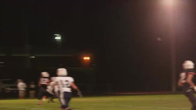 Gideon pulls in the interception from his linebacker coverage in the flat, dodges tackles, runs 35 yards for the Touchdown