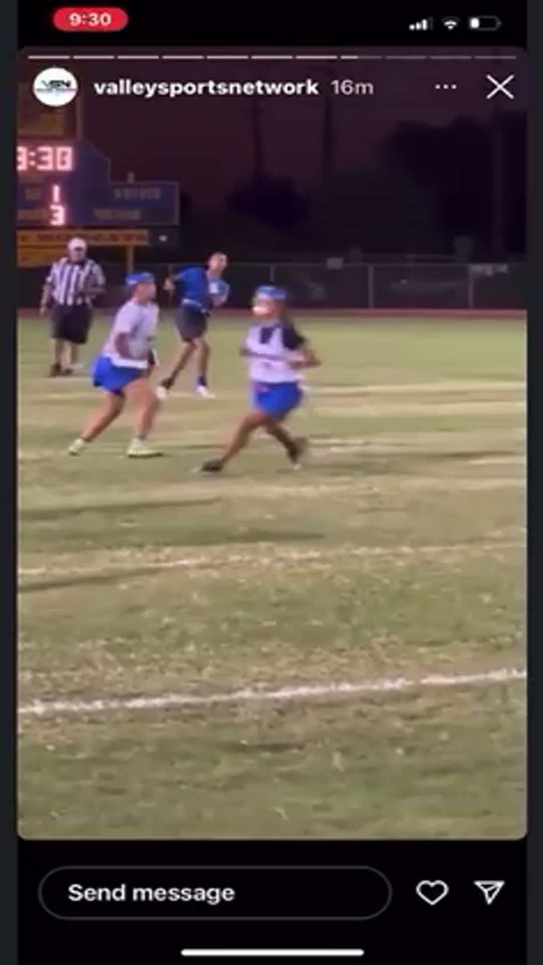 Breanna Montano (QB) threw it to Jayce (RB) and she scored a touch down