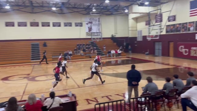 Soph. #2 Braylon Fairley steals and passes to Soph. #31 Mark Harvey for the fast break score and foul.