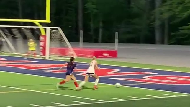 Libby Burrows' first centering pass is deflected so she steals the ball back and tries another cross to Kayla Rice, whose first shot is blocked so she gets the ball back to try another shot, this one finds the net in Franklin's 5-0 win at Wake Prep.