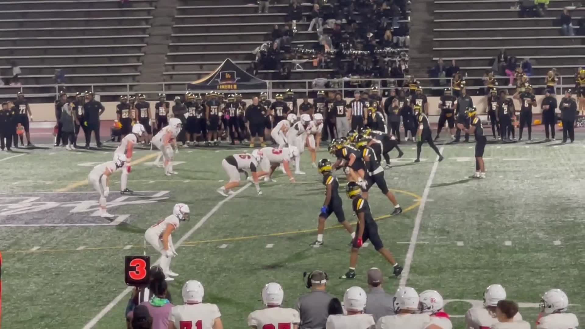 YELM Defense forces a 4th down #66 Chris Hauss with the tackle helped by #4 Bol Bol