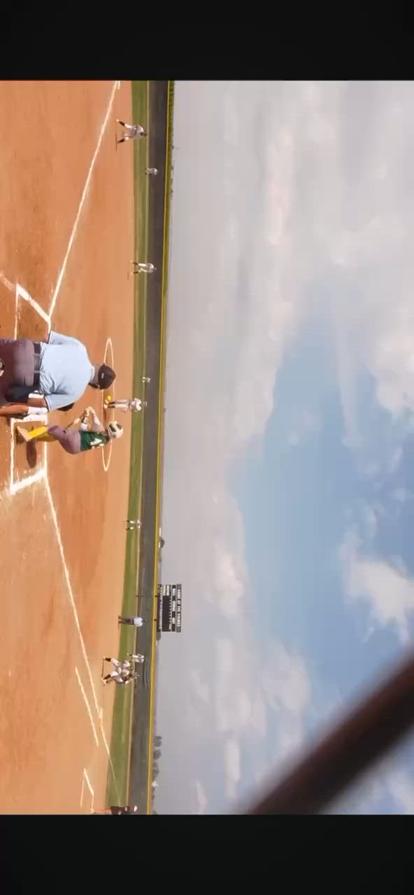 Batter out, pitcher (Julianna Alfaro) throws to first base (Kaedence Miller) for a tag, runner out