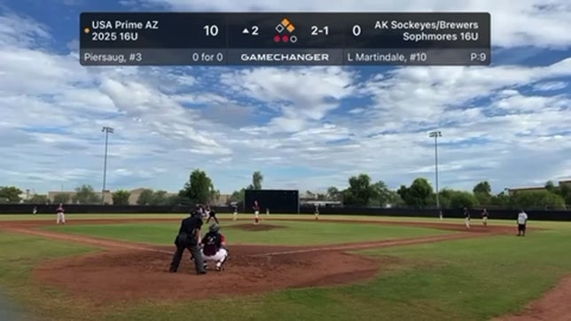 Making the throw from CF to 3rd for the out.