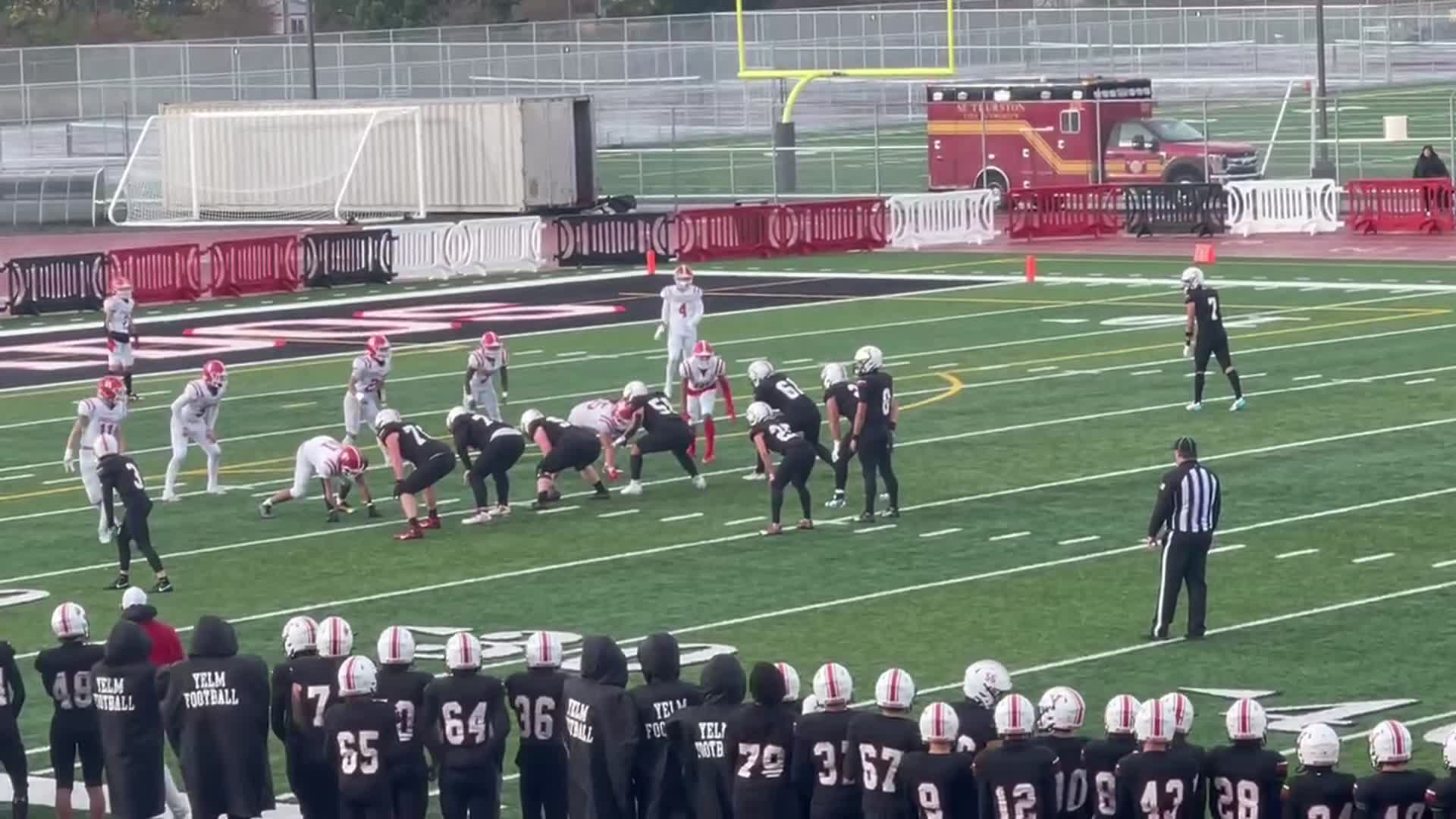 2 secs to halftime Yelm #8 Damian Aalona to #7 Marius Aalona