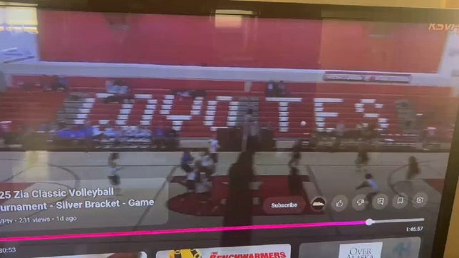 Erin is on the right side (back row in pink shoes).
she gets 2 consecutive digs with her feet