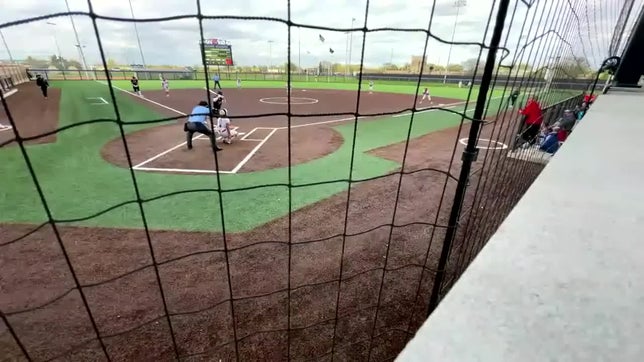 Long line drive shot caught center field