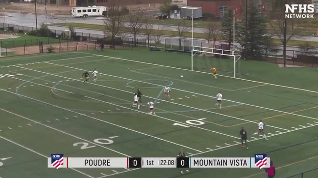 Lauren Culebro scoring the game winning goal as Mountain Vista High School beats Poudre High School, 2 - 0, in the 1st round of the 2025 CHSAA Class 5A Girls Soccer playoffs on 5/6/2025.