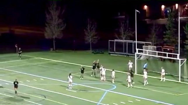 Lauren Culebro scoring off a corner kick from her teammate as Mountain Vista High School beats ThunderRidge High School, 2 - 1, on April 8, 2025
