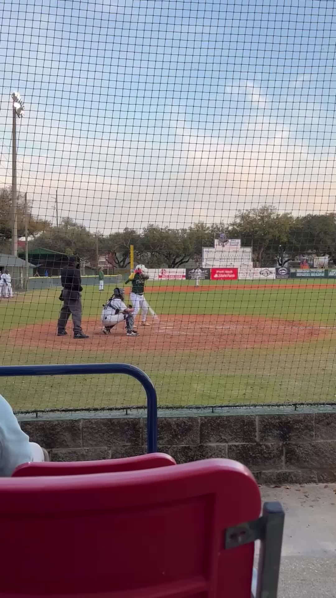 Deep left field hit that was caught