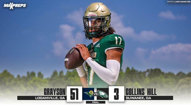For No. 4 Grayson (Loganville), the wait was worth it. The Rams opened the 2025 high school football season with a convincing 51-3 win over Collins Hill (Suwanee) in the inaugural MaxPreps Game of the Week between two recent Georgia state champions.